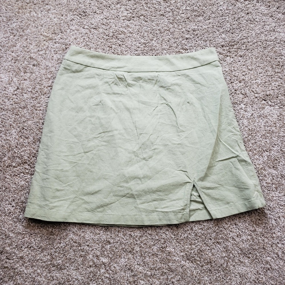 SHEIN Skirt Womens L Green A-Line Short Twill Cotton Slit Zip Casual Everyday